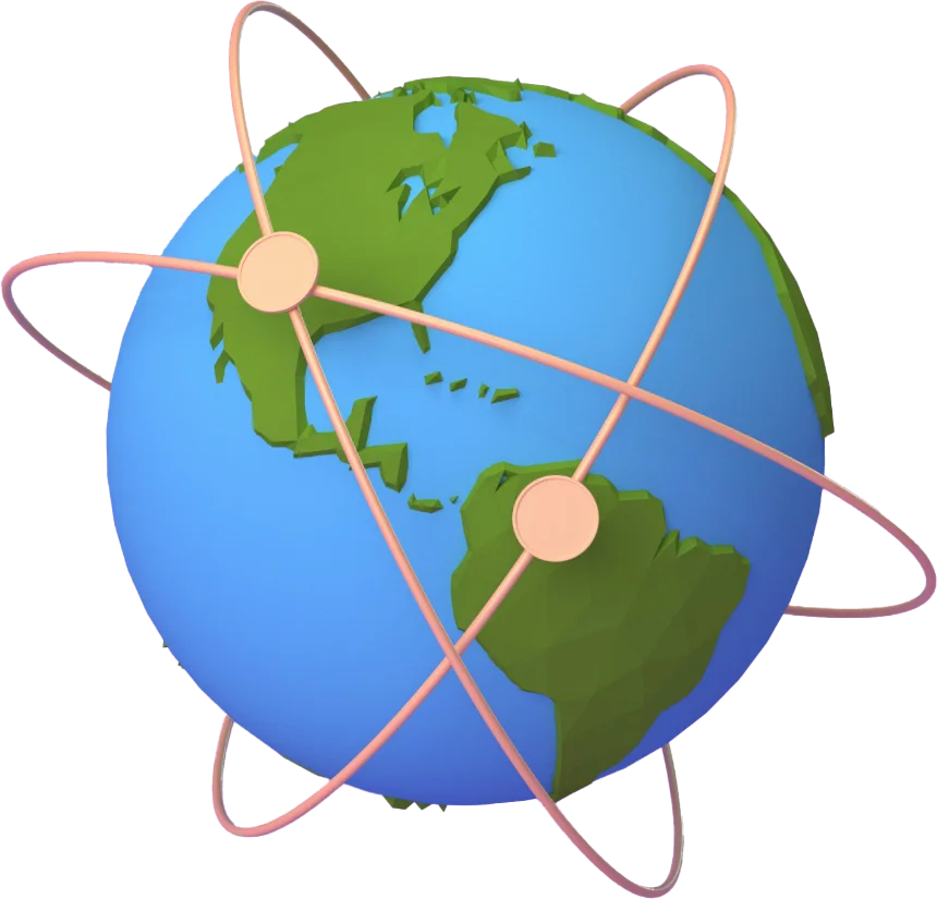 A stylised globe orbited by rings