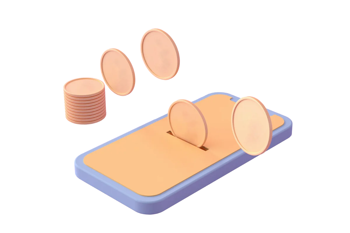 Coins dropping into a phone